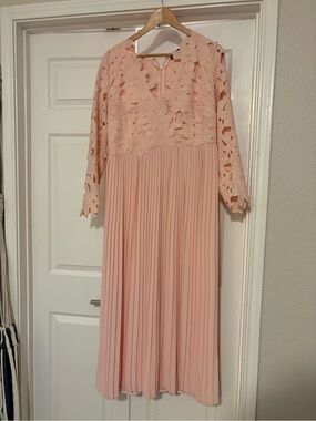 Eloquii Blush Pink Lace Top Pleated Midi Dress